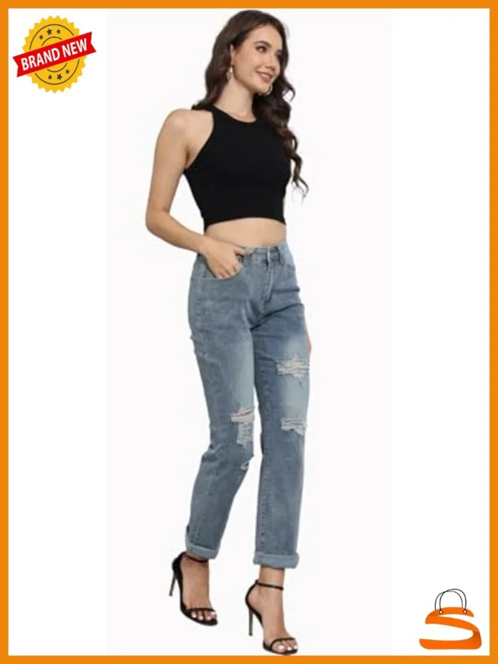 High Waist Shaping Denim Jeans Boot Cut Ripped Cropped Skinny Stretch Pants